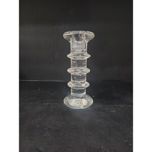 Pukeberg‎ 3 Ring Pressed Glass Candlestick, Swedish Candle Holder, Glass Decor